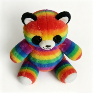 Peluche Panda Rayée Arc-en-ciel Personnalisée, Jouet en Peluche Coloré avec Rembourrage en Coton PP, Décoration d'Halloween pour Bébés de 0 à 24 Mois - Product Image 1