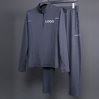 Groothandel Running Sets Mannen Compressie Lange Mouwen Zip Up Shirttracksuit Fitness Sport Pak