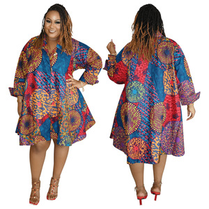 N8142 Robe chemise ample décontractée à manches longues pour <span class=keywords><strong>femme</strong></span>, <span class=keywords><strong>grande</strong></span> <span class=keywords><strong>taille</strong></span>, imprimée numériquement, avec boutons, pour l'automne - Product Image 2