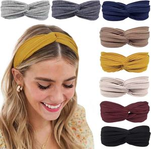 Boho tinta unita elasticizzato ragazze con cerchietto incrociato in <span class=keywords><strong>Suede</strong></span> lavorato a maglia con turbante Plain Headwrap allenamento Vintage per capelli accessori per donne - Product Image 2