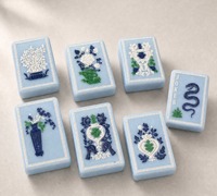 Tuiles de Mahjong en Acrylique Style Porcelaine Bleue et Blanche, Jeu de Société Chinois Personnalisé Gravé pour 3, 4 ou 6 Joueurs
