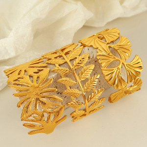 Butterfly Leaf Design Titanium Steel <b>Bracelet</b> For Women Party Jewelry Hollow Fashion Bangle - Product Image 2