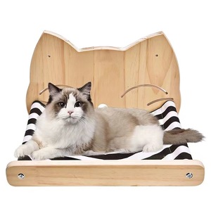 Wooden <b>Cat</b> Hammock Striped Bed Elevated Wall Mounted <b>Cat</b> Perch Toy Rectangle Shape - Product Image 1