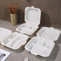 Boîtes à lunch jetables robustes, compostables et recyclables, à base d'amidon de maïs, sans BPA, pour micro-ondes, 8x8 pouces, 3 compartiments, type coquille