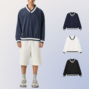 Campus Style 380 Gsm 100% Cotton <b>Mens</b> V Neck Sweatshirt Contrast Stitch <b>Hoodie</b> Longsleeve Cropped Boxy Sudadera Personalizada - Product Image 6