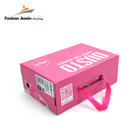 Großhandel Herstellung Freies Design Hochwertige Faltbare Rosa Wellpappe-Verpackungsboxen mit Griff für Schuhe