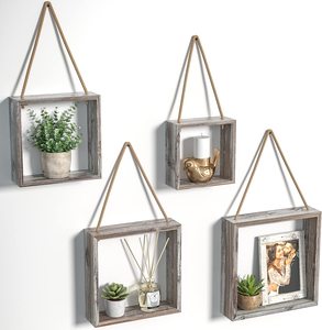 Juego de 4 estantes flotantes cuadrados para montaje en pared, decoración Ustica para el hogar, colgante de pared <span class=keywords><strong>con</strong></span> <span class=keywords><strong>cuerda</strong></span> de algodón - Product Image 2