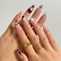 Faux ongles à presser en acrylique, style frais et simple, blanc laiteux à pois, ligne 3D, French manucure, forme amande courte, 10 pièces, pour supermarché
