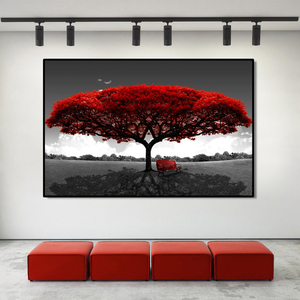 Nordic Modern Red Tree Landscape Wall Art Canvas <span class=keywords><strong>poster</strong></span> stampe immagini a <span class=keywords><strong>parete</strong></span> senza cornice <span class=keywords><strong>per</strong></span> <span class=keywords><strong>ufficio</strong></span> soggiorno Home Decor Artwork - Product Image 3
