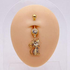 Fashion Stainless Steel Colorful Cat Dangle <strong>Belly</strong> Button <strong>Rings</strong> for Women Gold Color Crystal Cat Navel Piercing - Product Image 3
