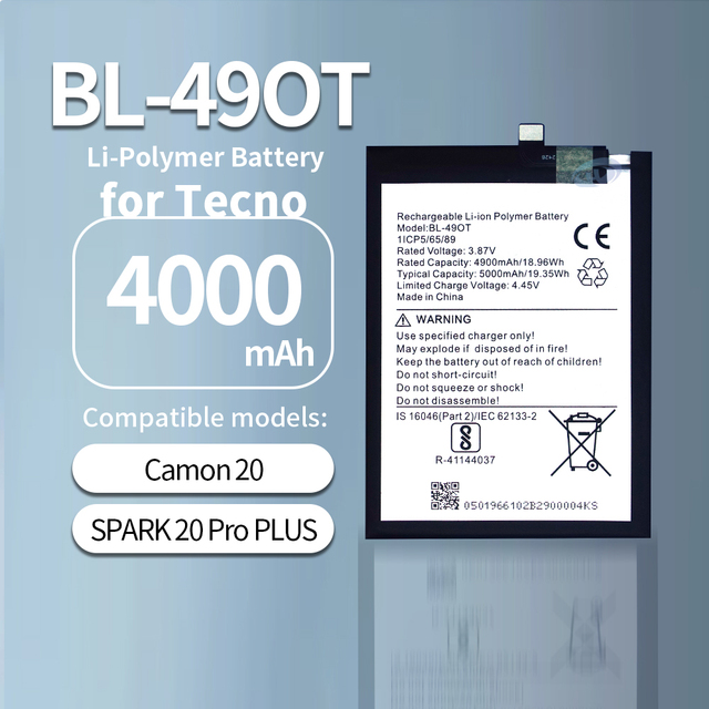 Li-ion Battery BL-49OT for Tecno Camon 20 Spark 20 Pro Plus Mobile Phone Battery