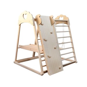 Wooden Climbing <b>Frame</b> Indoor Play Set With Slide And <b>Swing</b> For Kids Unisex Natural Wood Color Geometric Shape KHG-6 - Product Image 5