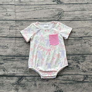 RTS Coquette Bows Love Vêtements pour bébés filles, barboteuse à bulles pour tout-petits, 95% coton, 5% élasthanne, automne/printemps, décontracté, vente en gros, nouveau-né - Product Image 3