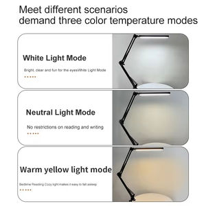 Lampe de lecture pliable à bras long à LED, protection des yeux, lampes USB, étude, studio, portable, clip de bureau, lampe de table pour étudiants - Product Image 4