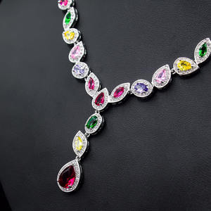 HIBRIDE kalung anting-anting tetesan air pernikahan trendi untuk wanita set perhiasan pengantin zirkonia kubik penuh N-902 - Product Image 2