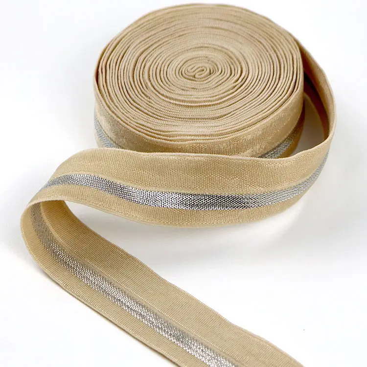 20 mm garment accessories nylon glitter fold over elastic webbing band sewing shiny fold bias binding tape elastic
