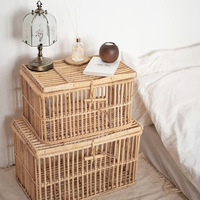 Boîte de rangement multifonction en rotin naturel tressé, écologique, avec couvercle, cadre rectangulaire, pour l'organisation de la maison, vêtements, articles divers, panier