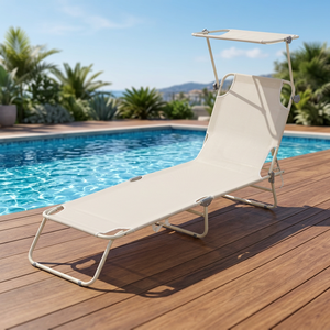 Chaise pliante de loisirs moderne Lipari Est avec parasol pliable pour la plage, la piscine, la cour, meubles d'extérieur en métal - Product Image 2