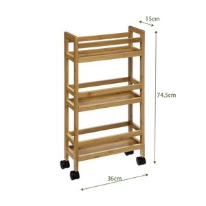 3 Tier Bamboo Kitchen & Bathroom Wheeled Trolley Island Utility Cart Removable Wood Shelves Multi-functional Food Storage Rack - Product Image 4