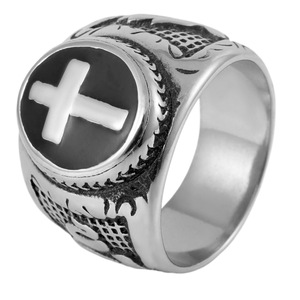 yunnique Men's <b>Titanium</b> Steel Cross <b>Ring</b> Two-Tone Gold Black Epoxy Resin Geometric Design Gift Jewelry - Product Image 5