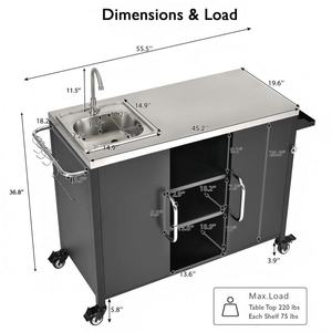 Isla <span class=keywords><strong>de</strong></span> Cocina Exterior AJUNION <span class=keywords><strong>con</strong></span> <span class=keywords><strong>Fregadero</strong></span> Integrado <span class=keywords><strong>de</strong></span> Acero Inoxidable 304, 4 Ruedas Bloqueables, Mesa Móvil para Parrilla para Cocina Exterior - Product Image 6