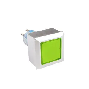 Tête carrée en plastique 1no1nc 12v lumière verte étanche ip65 22mm interrupteur à bouton poussoir pour panneau de commande