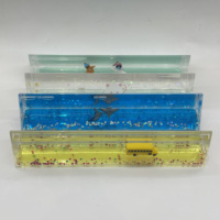 Presse-papiers liquide en acrylique 3D flottant Aqua Jaune Bleu avec figurine de poisson flottante pour l'école, les étudiants et le bureau