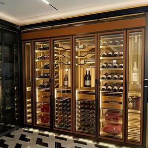 Cantinetta Refrigerata di Lusso per Soggiorno, Mobile Porta Vini in Vetro Isolato, Frigorifero per Vino Rosso Integrato in Bronzo - Product Image 1