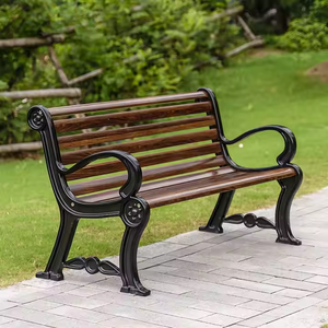 Banco de Parque Tradicional em Madeira Sólida Ecológica com Estrutura Metálica para Pátio e Jardim - Product Image 1