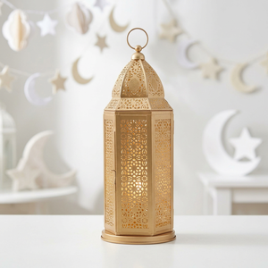 Wholesale Gold Metal <b>Moroccan</b> Candle Lantern with Custom Cutwork for Ramadan Home Tabletop <b>Decoration</b> - Product Image 1