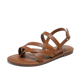 Sandalias Romanas de Plataforma con Tiras para Mujer, Sandalias de Verano para Playa, de Cuero de Microfibra con Cristales de PU y Goma, Doradas, Cómodas - Product Image 1