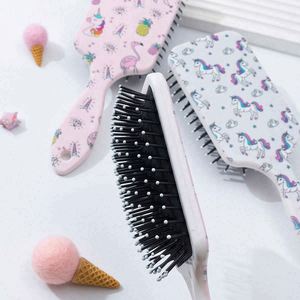 Cute Women Anti-Static Plastic Paddle <b>Brush</b> with Steel Handle Nylon Bristles <b>Scalp</b> Massage Curly Wig Detangling - Product Image 2