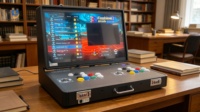 Console d'arcade rétro portable pliable pour 2 joueurs, avec manettes doubles, fonctionnement à pièces, design métallique, garantie 1 an