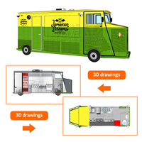 Camion Citroën H électrique personnalisé rose remorque mobile de restauration rapide bus bleu entièrement équipé avec cuisine complète