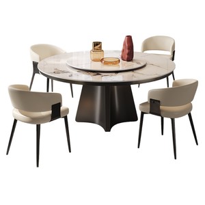 Round <b>Marble</b> Dining <b>Table</b> With Rotatable <b>Top</b> Modern Minimalist Design For Living Room And Home Use - Product Image 5