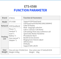 Best 2 Sims Low Cost Multi Function GSM Teléfono de escritorio inalámbrico fijo Móvil ETS 6588
