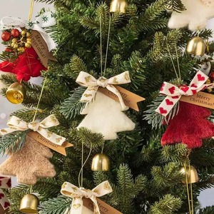 Ornement de porte de Noël Clochettes de Noël avec nœud en velours et pomme de pin, pendentifs clochettes, décoration de Noël, cadeau, figurine et jouet de Noël - Product Image 2