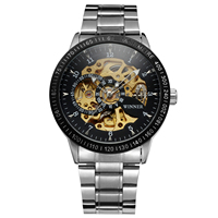 Montre-bracelet pour homme T-Winner, or, acier inoxydable, personnalisable, squelette, automatique, mécanique, de luxe