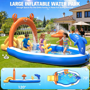 Hot Sale Colorful <b>Large</b> PVC <b>Inflatable</b> Splash Pool with Water Slide and Sprinkler 120x70x50 for Children MAKE WAVES - Product Image 4