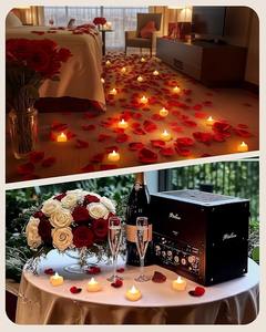 Pétales de rose artificiels <span class=keywords><strong>avec</strong></span> kit de 50 bougies LED en forme de cœur, anniversaire, nuit romantique spéciale, décoration de table de mariage - Product Image 3
