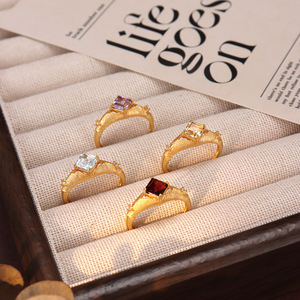 9 Vintage 5mm Square Natural Stone Brushed <b>Adjustable</b> <b>Rings</b> Women's 925 Sterling Silver Gold Plated Evening Wear Jewelry - Product Image 3