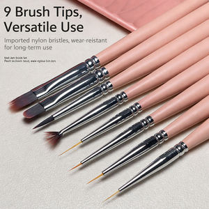 Ensemble de 9 pinceaux de précision roses pour nail art, poils en nylon durables, manche en bois robuste, outil de dessin de lignes pour salon professionnel - Product Image 2