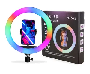 18-inc Phone Holder Photography Fill Dimmable RGB Selfie Set LED Ring Light Remote For Photo Vid