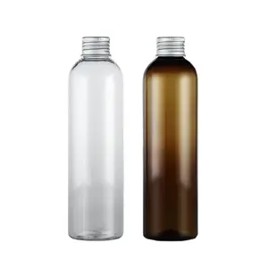 Atacado 16ozl 100ml 150ml 200ml 250ml 500ml garrafa PET âmbar branco frasco de shampoo de plástico com tampa de alumínio dourado prateado