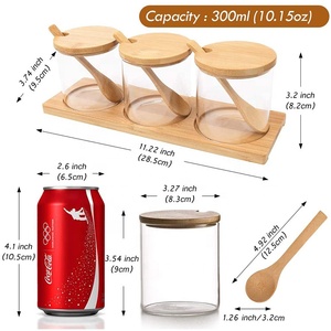 Ev çeşni konteyner baharat kutusu tencere 3 adet baharat cam kavanozlar bambu kaşık kapak ve tabanı ile <span class=keywords><strong>Set</strong></span> - Product Image 3