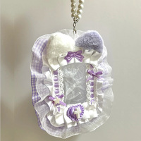 Porte-cartes photo Kpop en peluche avec nœud en ruban, perles et dentelle, style gothique Lolita, pour photocard anime, cadre photo, album photo, porte-clés