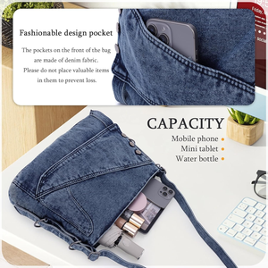 Bolso <span class=keywords><strong>de</strong></span> Hombro <span class=keywords><strong>de</strong></span> Mezclilla Vintage Personalizado, Bolso <span class=keywords><strong>de</strong></span> Hombro Grande y Elegante para Mujer con Correas Ajustables, Bolso Tote <span class=keywords><strong>de</strong></span> Mezclilla - Product Image 5