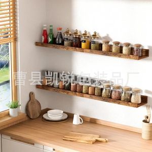 Wooden Floating <b>Shelf</b> <b>Wall</b> <b>Mounted</b> Rectangle 1 Layer Christmas Decoration Display Rack Living Room Storage Organizer - Product Image 4
