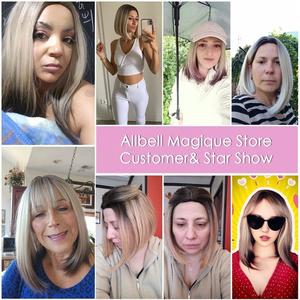 Parrucca Corta Liscia <span class=keywords><strong>con</strong></span> Frangia Marrone Ombré Argento Bob Sintetica Realizzata a Macchina per Cosplay Quotidiano - Product Image 4