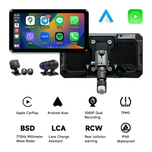 AlienRider M2 Pro motosiklet CarPlay navigasyon Android otomatik çift kayıt Dash kamera ile 6 inç dokunmatik ekran 77GHz Radar BSD